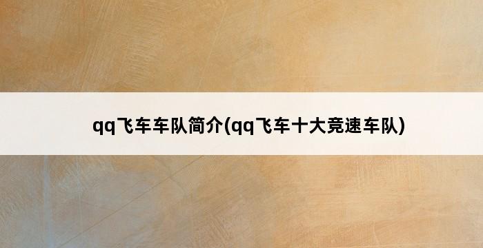 qq飞车车队简介(qq飞车十大竞速车队) 