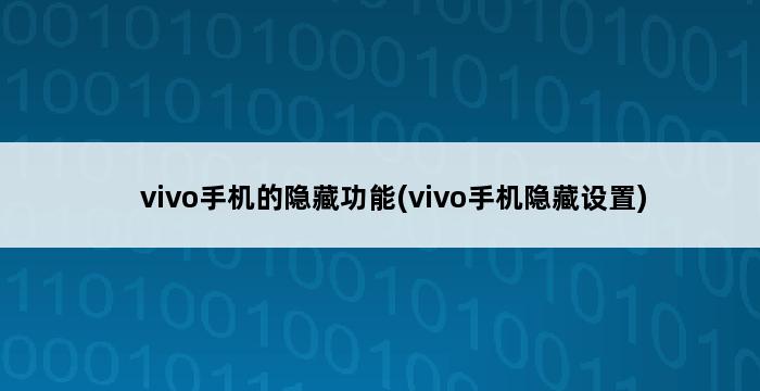 vivo手机的隐藏功能(vivo手机隐藏设置) 