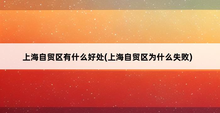 上海自贸区有什么好处(上海自贸区为什么失败) 