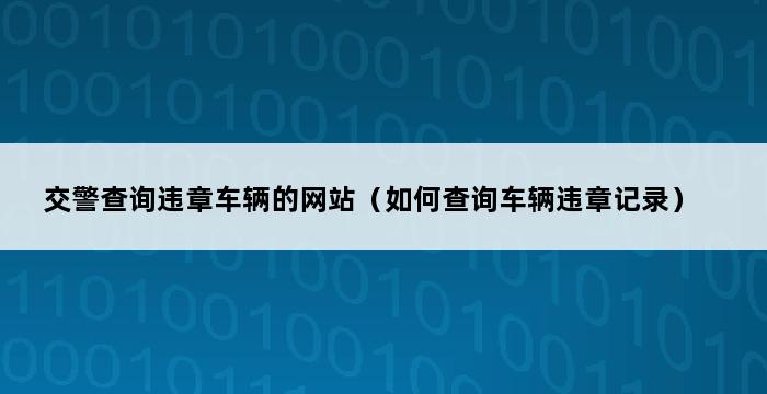 交警查询违章车辆的网站（如何查询车辆违章记录） 