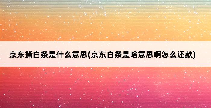 京东撕白条是什么意思(京东白条是啥意思啊怎么还款) 