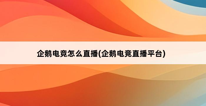 企鹅电竟怎么直播(企鹅电竞直播平台) 