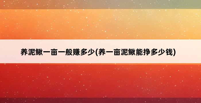 养泥鳅一亩一般赚多少(养一亩泥鳅能挣多少钱) 