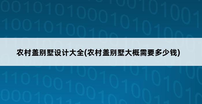 农村盖别墅设计大全(农村盖别墅大概需要多少钱) 