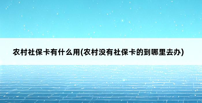 农村社保卡有什么用(农村没有社保卡的到哪里去办) 