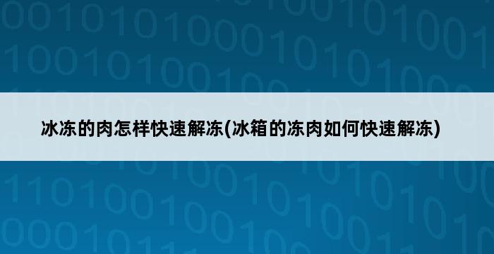 冰冻的肉怎样快速解冻(冰箱的冻肉如何快速解冻) 