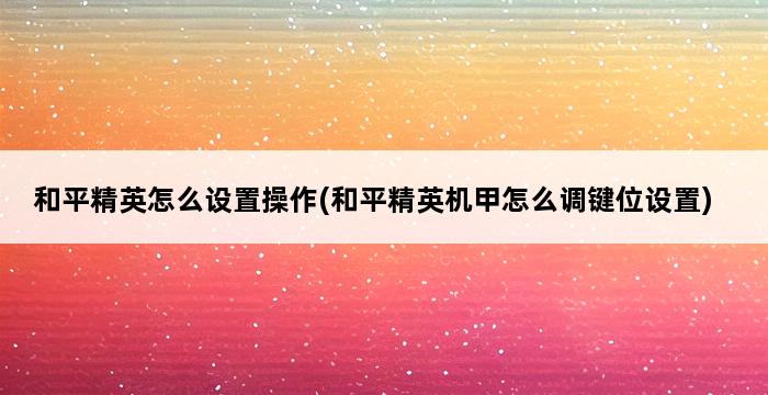 和平精英怎么设置操作(和平精英机甲怎么调键位设置) 