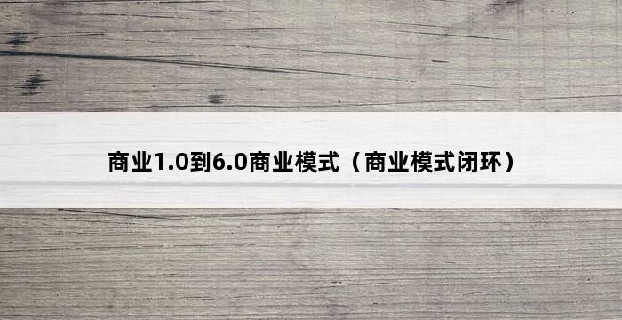 商业1.0到6.0商业模式（商业模式闭环） 