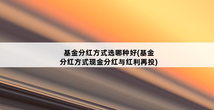 基金分红方式选哪种好(基金分红方式现金分红与红利再投) 