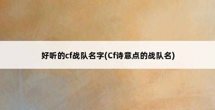 好听的cf战队名字(Cf诗意点的战队名) 