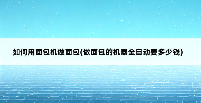 如何用面包机做面包(做面包的机器全自动要多少钱) 