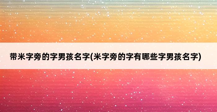 带米字旁的字男孩名字(米字旁的字有哪些字男孩名字) 