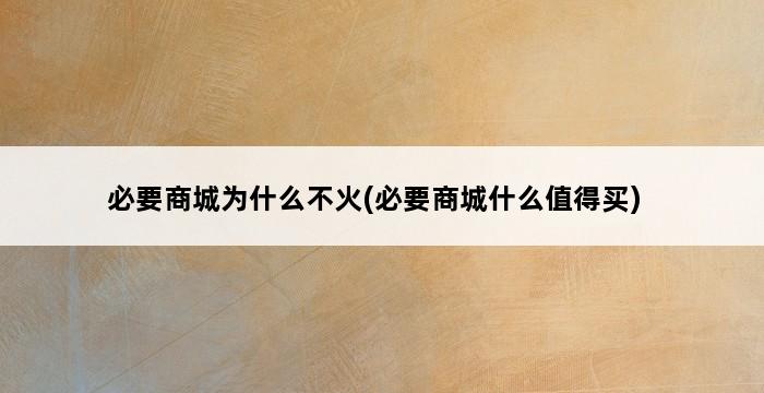 必要商城为什么不火(必要商城什么值得买) 