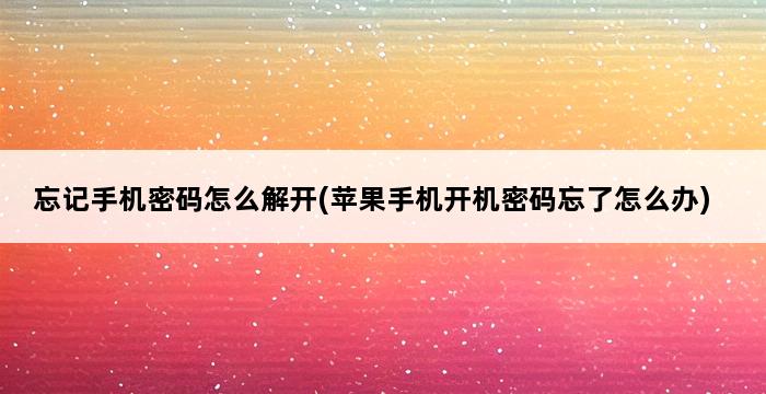 忘记手机密码怎么解开(苹果手机开机密码忘了怎么办) 