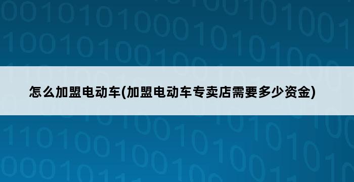 怎么加盟电动车(加盟电动车专卖店需要多少资金) 