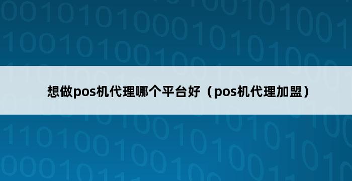 想做pos机代理哪个平台好（pos机代理加盟） 