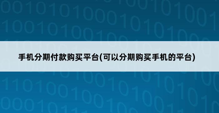 手机分期付款购买平台(可以分期购买手机的平台) 