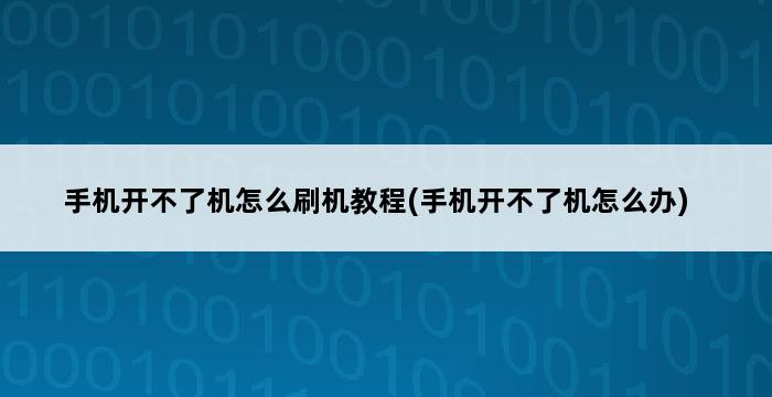 手机开不了机怎么刷机教程(手机开不了机怎么办) 