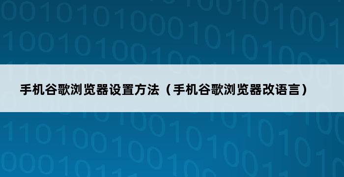 手机谷歌浏览器设置方法（手机谷歌浏览器改语言） 