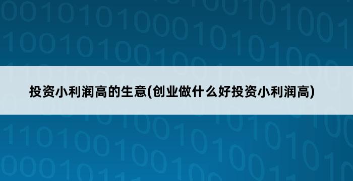 投资小利润高的生意(创业做什么好投资小利润高) 