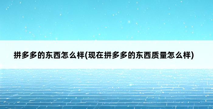 拼多多的东西怎么样(现在拼多多的东西质量怎么样) 