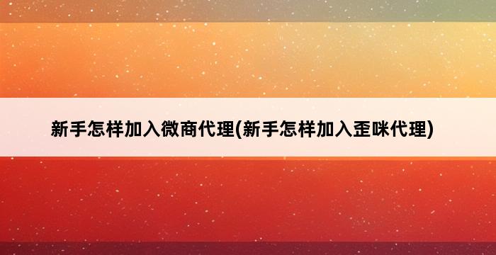 新手怎样加入微商代理(新手怎样加入歪咪代理) 