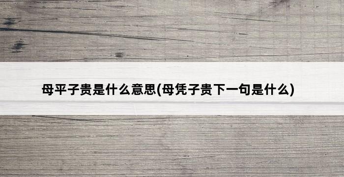 母平子贵是什么意思(母凭子贵下一句是什么) 