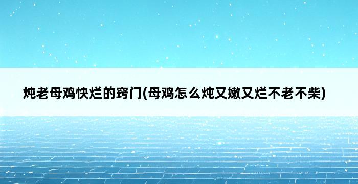 炖老母鸡快烂的窍门(母鸡怎么炖又嫩又烂不老不柴) 