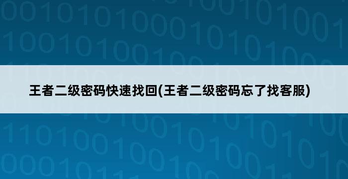 王者二级密码快速找回(王者二级密码忘了找客服) 