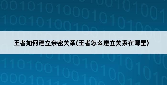 王者如何建立亲密关系(王者怎么建立关系在哪里) 