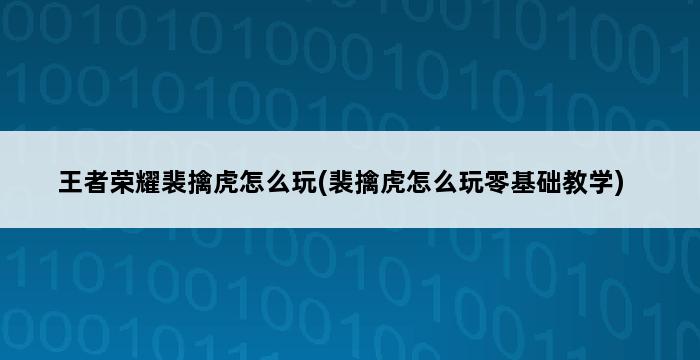 王者荣耀裴擒虎怎么玩(裴擒虎怎么玩零基础教学) 