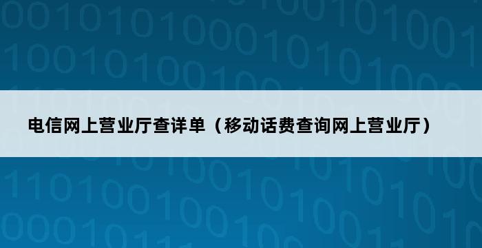 电信网上营业厅查详单（移动话费查询网上营业厅） 