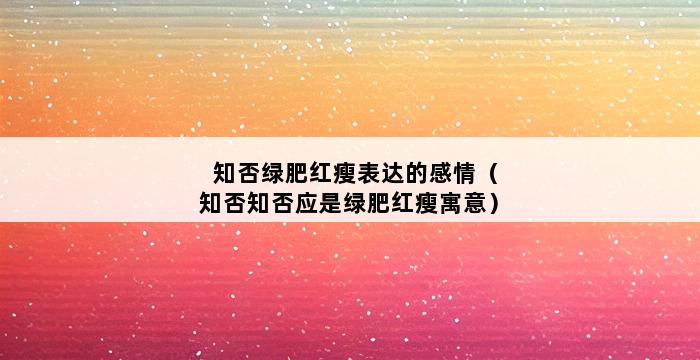 知否绿肥红瘦表达的感情（知否知否应是绿肥红瘦寓意） 