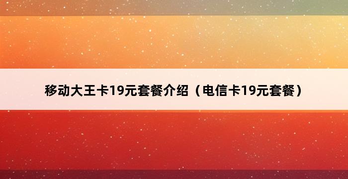 移动大王卡19元套餐介绍（电信卡19元套餐） 