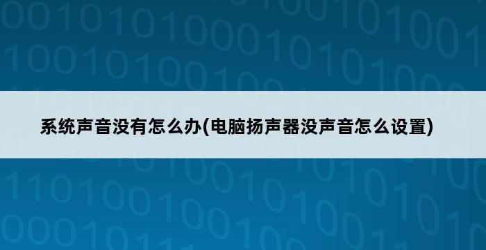 系统声音没有怎么办(电脑扬声器没声音怎么设置) 