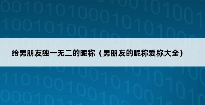 给男朋友独一无二的昵称（男朋友的昵称爱称大全） 