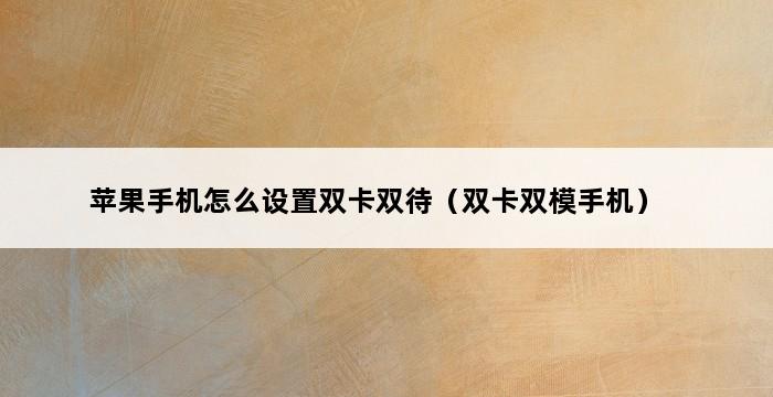 苹果手机怎么设置双卡双待（双卡双模手机） 