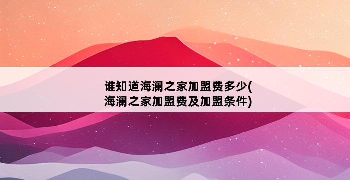 谁知道海澜之家加盟费多少(海澜之家加盟费及加盟条件) 