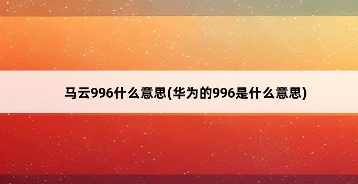 马云996什么意思(华为的996是什么意思) 