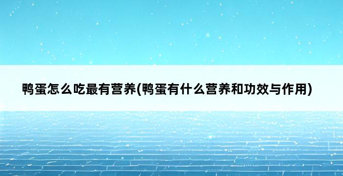 鸭蛋怎么吃最有营养(鸭蛋有什么营养和功效与作用) 